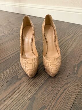 Casadei Beige Snake-Embossed Platform Pumps